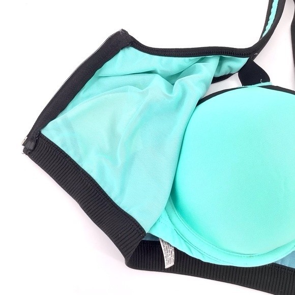 VSX Sport Victoria's Secret Bra Blue Black Green Colorblock Front Zip Size 36C - Picture 4 of 15